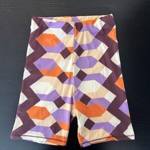 Zara High Waist Geometric Shorts - Orange, Purple, Cream